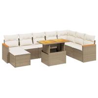 vidaXL 9-delige Loungeset met kussens poly rattan beige, tuinset, tuinmeubel, terrasset, tuinbank, terrasmeubel, loungebank, loungeset tuin