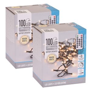 2x Kerstverlichting op afstandsbediening warm wit 100 lampjes