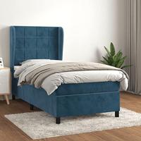 vidaXL Boxspring met matras fluweel donkerblauw 90x200 cm, bed, boxspringbed, tweepersoonsbed, slaapmeubel, boxspring bed, bed met matras, bedframe