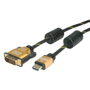 ROLINE 11.04.5890 video kabel adapter 1 m HDMI DVI Zwart, Goud