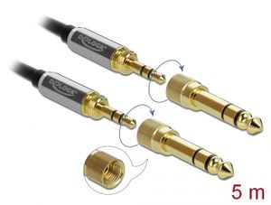 Delock 85788 Stereo Jack Kabel 3,5 mm 3-pins male naar male met schroefadapter 5 m