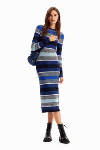 Gestreepte geribde midi-jurk - BLUE - L