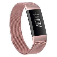 By Qubix - Compatible met Fitbit Charge 3 - Fitbit Charge 4 milanese bandje - Maat: Small - Rosé goud - Compatible fitbit bandje