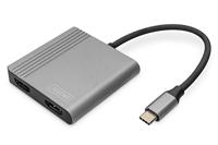 DIGITUS USB-C grafische adapter - USB-C naar 2x HDMI - UltraHD 4K/60Hz - SST/MST-ondersteuning - 18 cm kabellengte - Plug & Play - Grijs