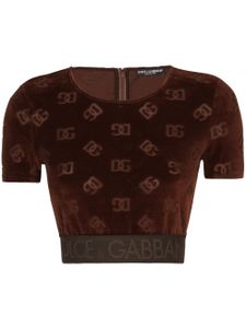 Dolce & Gabbana t-shirt crop à motif monogrammé en jacquard - Marron