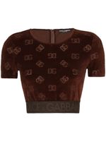 Dolce & Gabbana t-shirt crop à motif monogrammé en jacquard - Marron - thumbnail