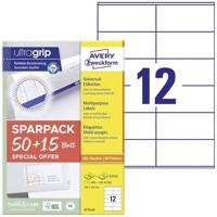 AVERY Zweckform 6175-65 adreslabels, 600 plus 180 zelfklevende etiketten extra, 105 x 48 mm op A4, mat papier, afdrukbare afzenderetiketten, zelfklevende adresetiketten met ultragrip) 65 vellen, wit