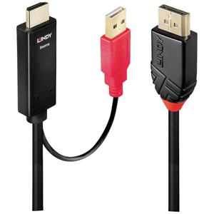 LINDY 41424 HDMI-kabel Aansluitkabel DisplayPort-stekker, HDMI-A-stekker, USB-A stekker 0.50 m Zwart