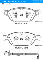 Remblokkenset, schijfrem ATE Ceramic ATE, u.a. für Audi