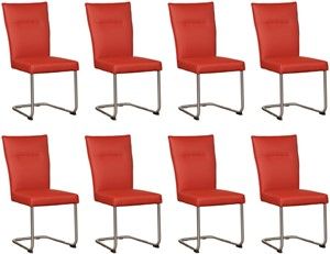 Set van 8 Rode leren Retro - poot rond rvs - Toledo Leer Siegelstein (rood leer)