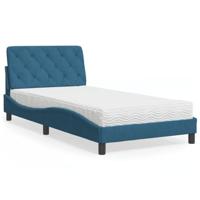 vidaXL Bed met matras fluweel blauw 100x200 cm, bedframe, bed ombouw, eenpersoonsbed, bedbodem, slaapkamermeubel, 1 persoonsbed, logeerbed, houten bed