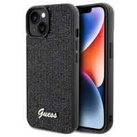 iPhone 15 Guess Disco Metal Script Logo Cover - Zwart - thumbnail