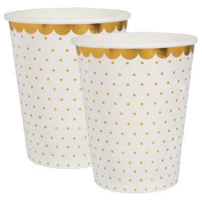 Feest wegwerp bekertjes - stippen - 20x stuks - 270 ml - wit/goud - karton Feest wegwerp bekertjes - stippen - 20x stuks - 270 ml - wit/goud - karton