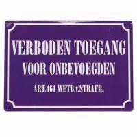 Metalen bordje verboden toegang voor onbevoegden 21 x 15 cm - thumbnail