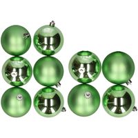 10x stuks kunststof kerstballen groen 8 en 10 cm - thumbnail