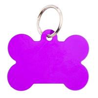 Hondenpenning in botvorm, aluminium, violet, incl. dubbelzijdige wensgravure 3 x 2 cm.