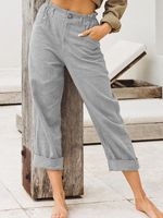 Casual Cotton Plain Linen Pants - thumbnail