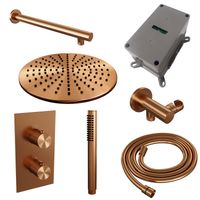 Regendoucheset Inbouw Brauer Copper Carving Thermostatisch 30 cm met 3-Weg Omstelling, Wandarm en Staaf Handdouche Geborsteld Koper Brauer - thumbnail