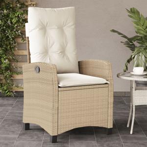 Tuinstoel verstelbaar met kussens poly rattan beige