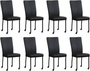 Set van 8 Zwarte leren moderne eetkamerstoelen Deal - poot vierkant zwart met wiel - Toledo Leer Nero (zwart leer)