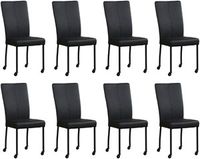 Set van 8 Zwarte leren moderne eetkamerstoelen Deal - poot vierkant zwart met wiel - Toledo Leer Nero (zwart leer) - thumbnail