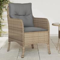 Tuinstoelen 2 st met kussens poly rattan gemengd beige - thumbnail