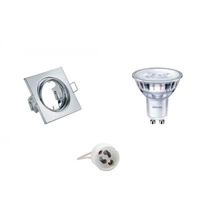 LED Spot Set - GU10 Fitting - Inbouw Vierkant - Glans Chroom - Kantelbaar 80mm - Philips - SceneSwitch 827 36D - 1.5W-5W - Warm Wit 2200K-2700K - Dimbaar