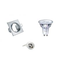 LED Spot Set - GU10 Fitting - Inbouw Vierkant - Glans Chroom - Kantelbaar 80mm - Philips - SceneSwitch 827 36D - 1.5W-5W - Warm Wit 2200K-2700K - Dimbaar