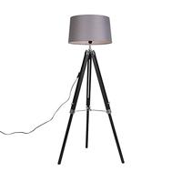 QAZQA - Industrieel Vloerlamp Tripod zwart met kap 45cm linnen donker grijs | Woonkamer | Slaapkamer | Keuken - Hout Langwerpig - E27 Geschikt voor LED - Max. 1 x 40 Watt