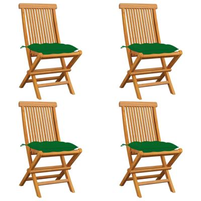 vidaXL Tuinstoelen 4 st met groene kussens massief teakhout