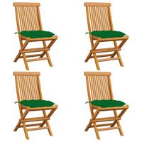 vidaXL Tuinstoelen 4 st met groene kussens massief teakhout