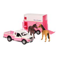 Kids Globe Globe Die-cast Auto met Paardentrailer Roze, 1:32 - thumbnail