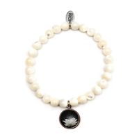 CO88 Collection 8CB-90038 - Natuurstenen armband met bedel - parel 6 mm en Lotus bedel - one-size - wit