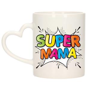 Bellatio Decorations Cadeau koffie/thee mok voor mama - wit - super mama - hartjes oor - Moederdag   -