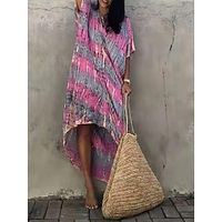 Dames Bedekken strand jurk Strandkleding Dolman plus hoog laag Halflange jurk Tie Dye Modieus Modern Halve mouw V-hals Buiten Dagelijks Ruim Passend Blozend Ro