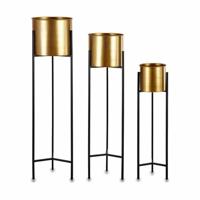 Gift Decor Bloempotset, zwart, goud, metaal, 2 stuks