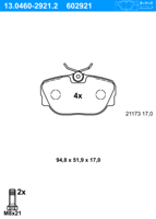 Remblokkenset, schijfrem ATE, u.a. fÃ¼r BMW