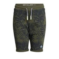 WE Fashion slim fit sweatshort met bladprint legergroen