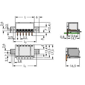 WAGO 2091-1426/005-000 Male behuizing (board) 2091 Totaal aantal polen: 6 Rastermaat: 3.50 mm Inhoud: 100 stuk(s)