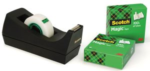 Scotch plakbandafroller C38 zwart, inclusief 3 rolletjes (19 x 33 mm)