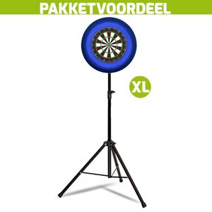 Lena Professional Dartbord + Lena Dartbordverlichting Deluxe XL Blauw - Zwart + Dartstandaard