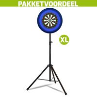 Lena Professional Dartbord + Lena Dartbordverlichting Deluxe XL Blauw - Zwart + Dartstandaard