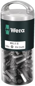 Wera 851/1 Z DIY 100 SiS 851/1 Z (100xPH2/25) DIY Box Recess-Bits Kruis-bit PH 2 Gereedschapsstaal Gelegeerd, Taai D 6.3 100 stuk(s)