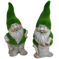 Tuinkabouter beeldje - set van 2 - Dwarf Sammy en Manuel - grasgroen - 32 cm - Polystone