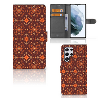 Samsung Galaxy S22 Ultra Telefoon Hoesje Batik Brown - thumbnail