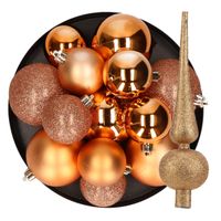 24x stuks kunststof kerstballen 6 cm inclusief glitter piek koper - thumbnail