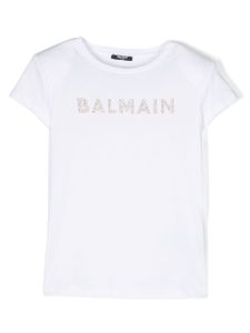 Balmain Kids t-shirt en coton à logo strassé - Blanc