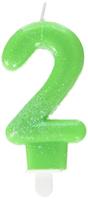 Amscan 9900763 9900763 Cijferkaars 2, hoogte 7,6 cm, groen, glitter, taartkaars, verjaardag, cake, decoratie