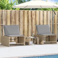 Ligstoelen 2 st met tafel poly rattan beige - thumbnail