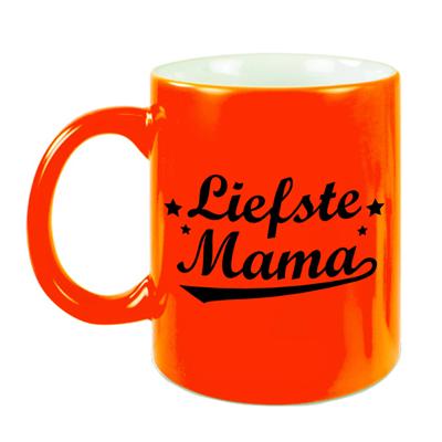 Liefste mama cadeau mok / beker neon oranje voor Moederdag 330 ml - feest mokken Liefste mama cadeau mok / beker neon oranje voor Moederdag 330 ml - feest mokken